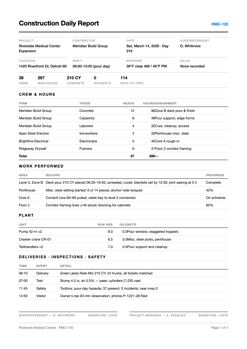 Minimal tech construction daily report